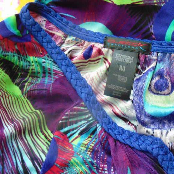 Custo Barcelona Peacock Pattern V-Neck Viscose Dress M - Picture 7 of 7